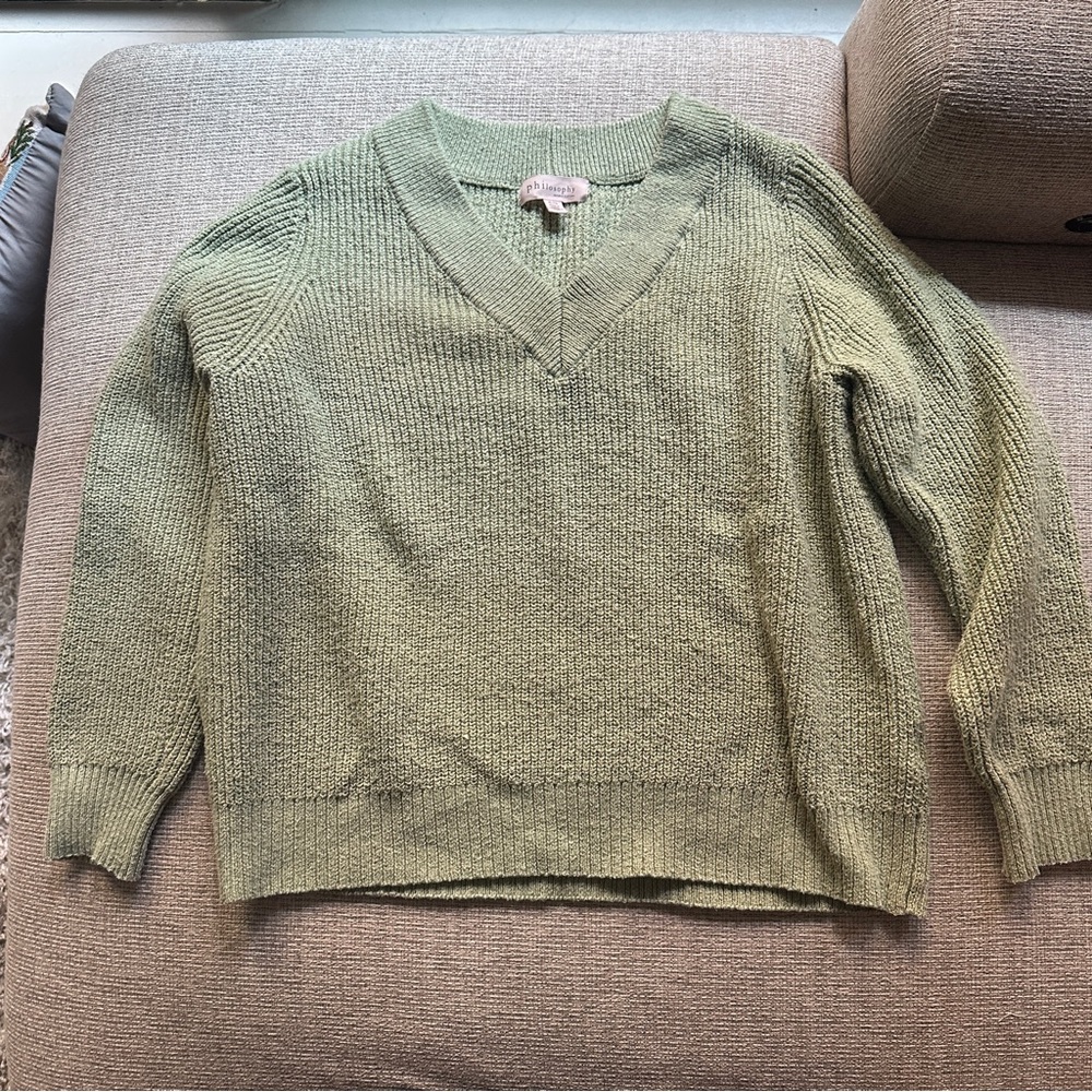 Green V-Neck Women's Sweater